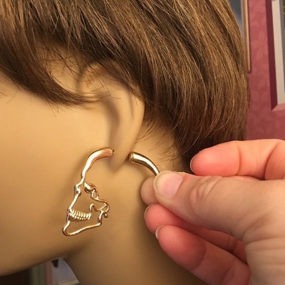 Gold Silouhette Skull Earrings - Picture 3 of 8